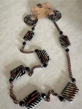 Erica Lyons Black and Brown Zebra-Print Pendant Necklace